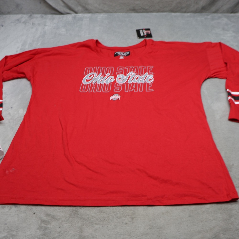 Ohio State Buckeyes Shirt Womens 2X Profile Varsity Red NCAA 3/4 Sleeve Crew NEW